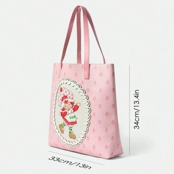 Strawberry Shortcake  Cute Cartoon Character & Strawberry & Lace Print Tote - Picture 8 of 9